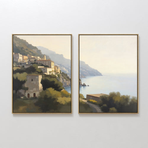 Amalfi Whispers – Set of 2 Canvas Prints set of 2 – green vintage canvas wall art by Aspire Prints