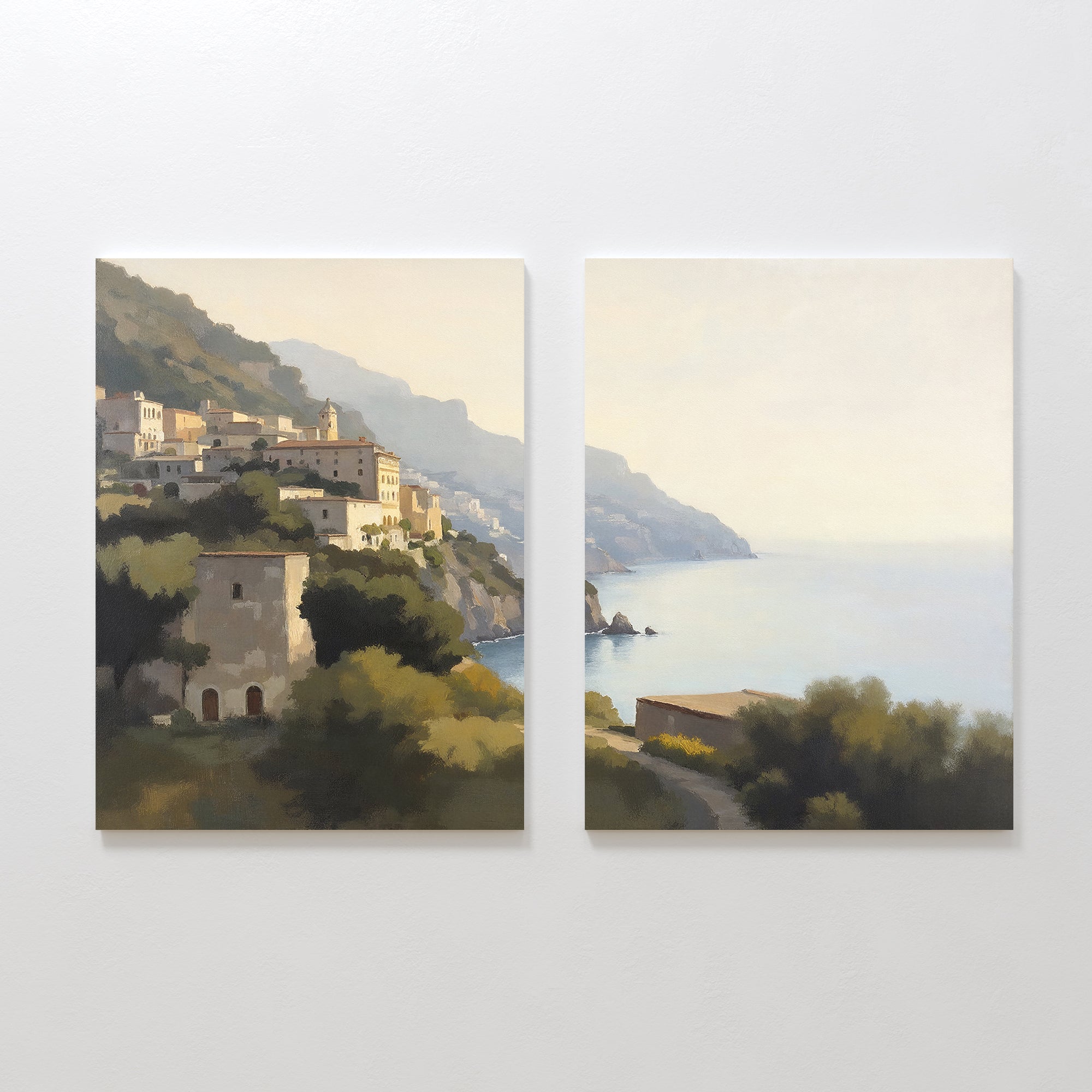 Amalfi Whispers – Set of 2 Canvas Prints set of 2 – green vintage canvas wall art by Aspire Prints