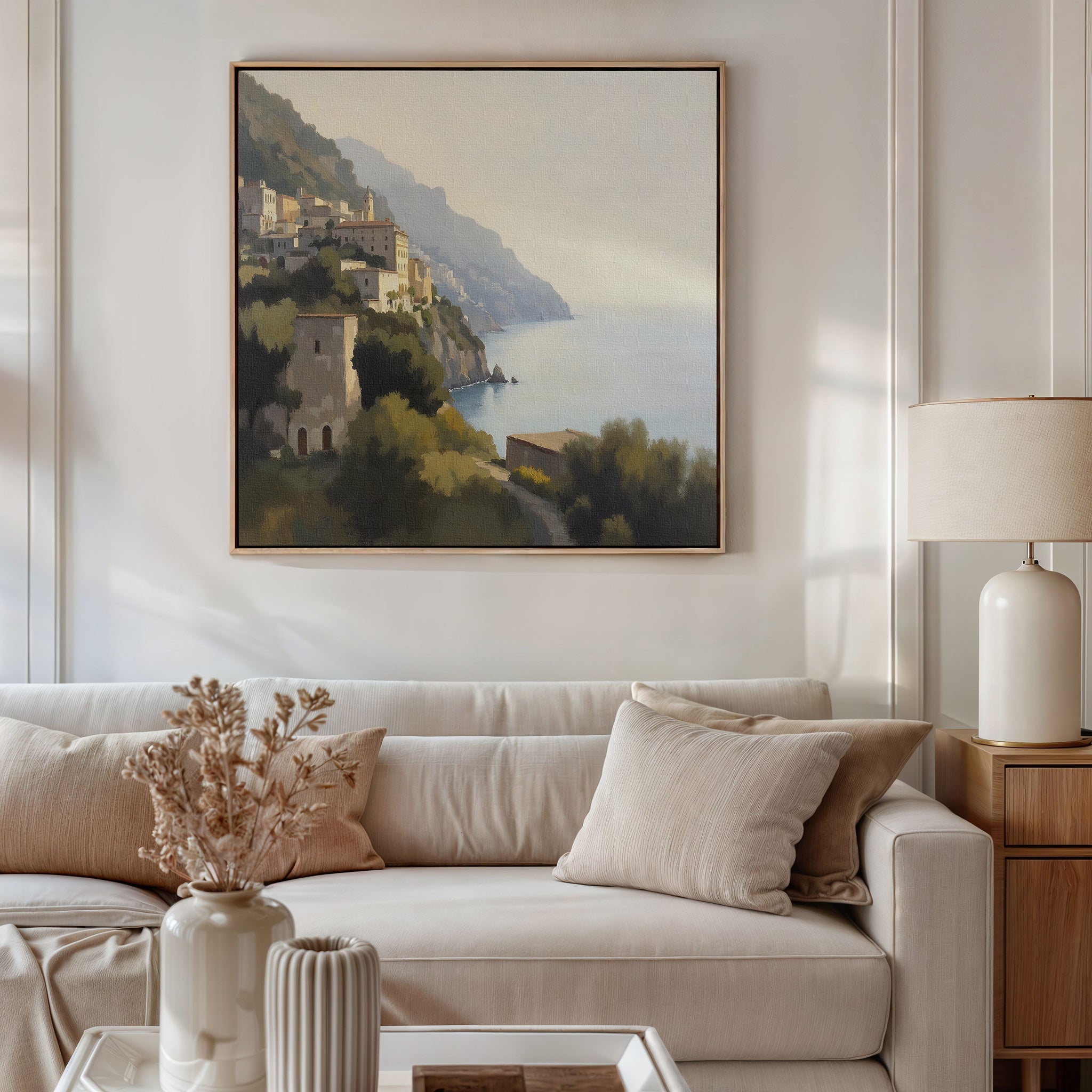 Amalfi Whisper – green vintage canvas wall art print by Aspire Prints
