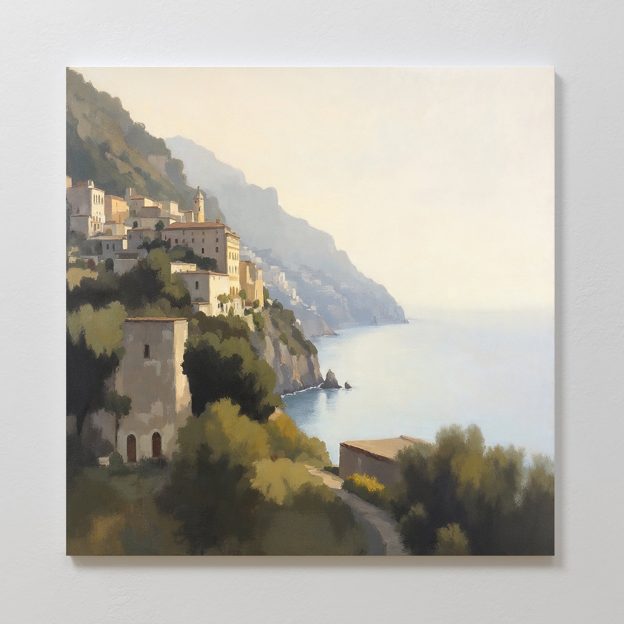 Amalfi Whisper – green vintage canvas wall art print by Aspire Prints