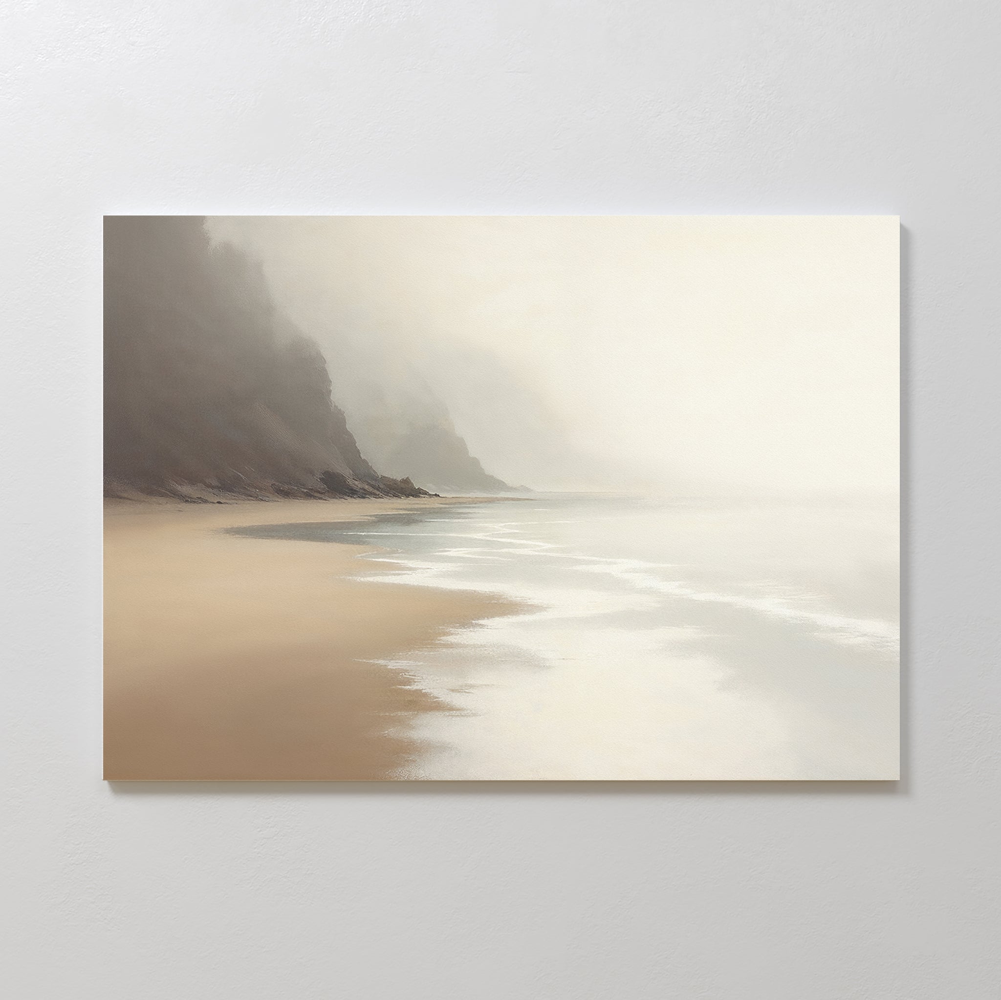 Whispering Tides at Driftwood Cove Canvas Print – beige and white coastal canvas wall art print by Aspire Prints