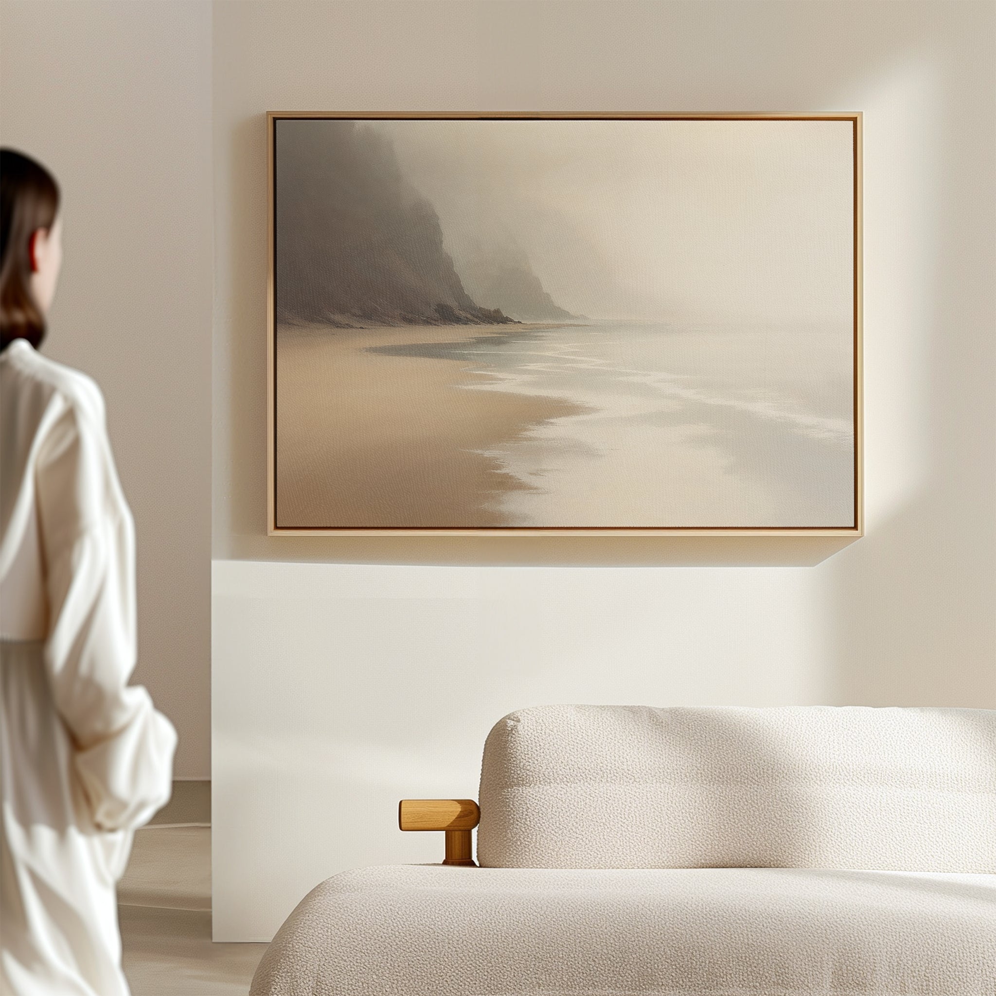 Whispering Tides at Driftwood Cove Canvas Print – beige and white coastal canvas wall art print by Aspire Prints