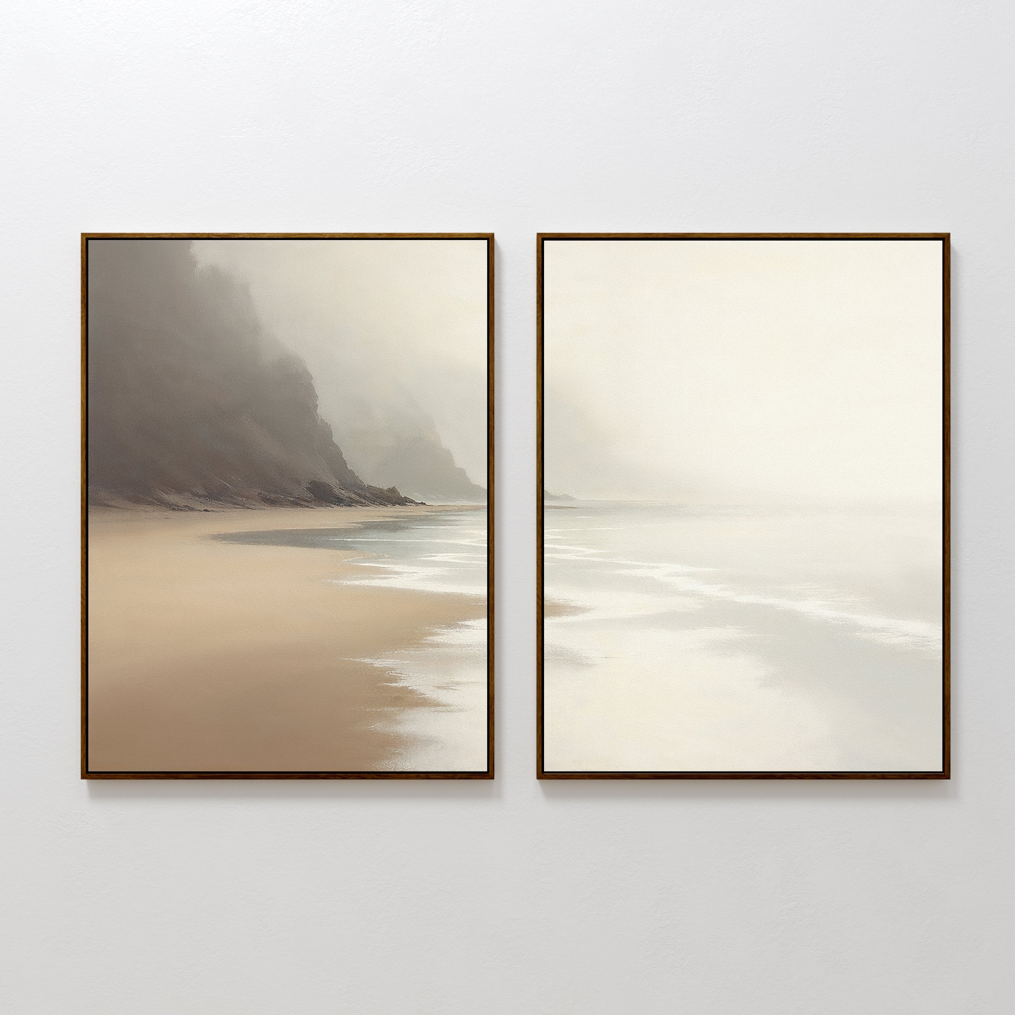 Whispering Tides & Quiet Shores – Set of 2 Canvas Prints set of 2 – beige and white coastal canvas wall art by Aspire Prints