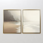 Whispering Tides & Quiet Shores – Set of 2 Canvas Prints set of 2 – beige and white coastal canvas wall art by Aspire Prints