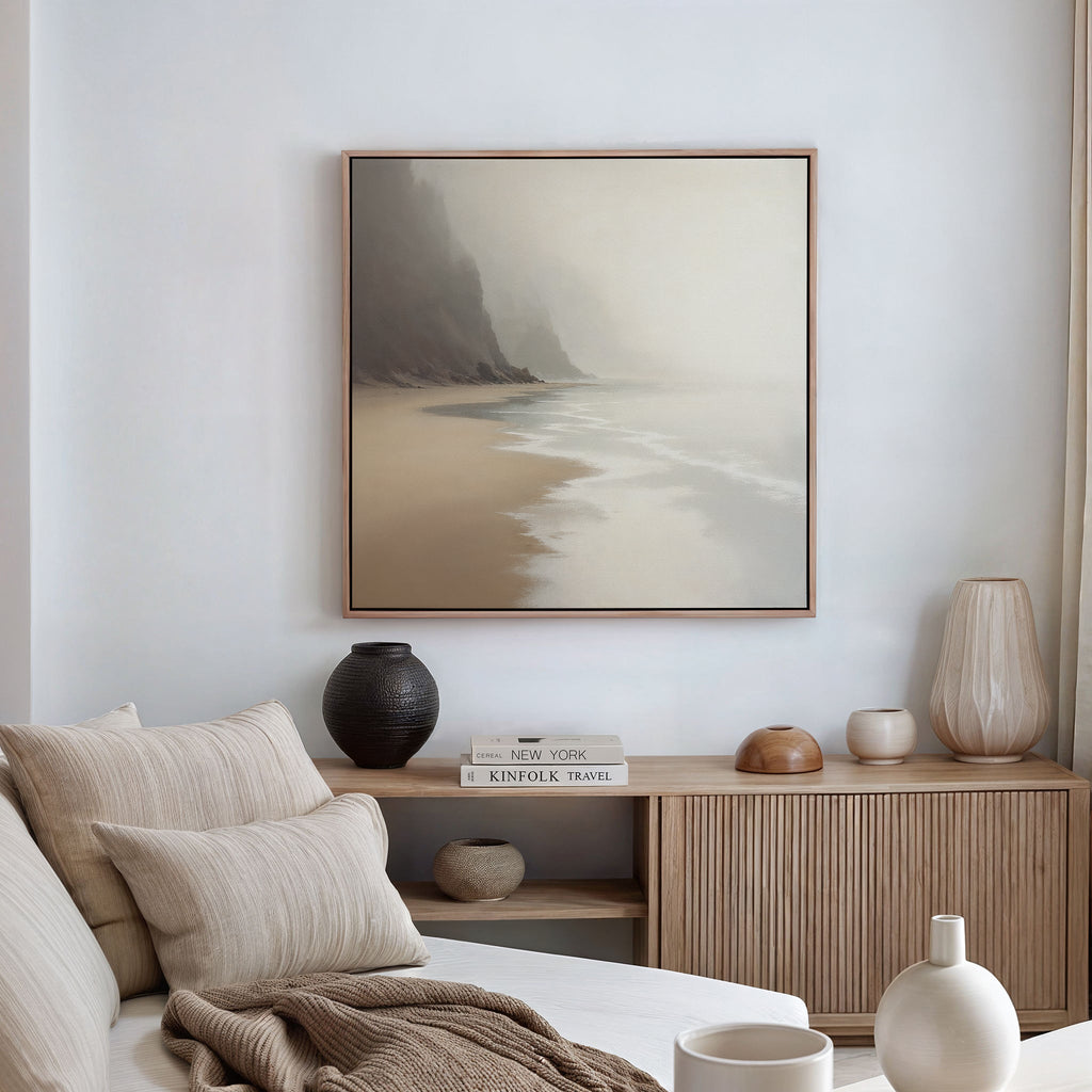 Whispers of the Tideline – beige and white coastal canvas wall art print by Aspire Prints
