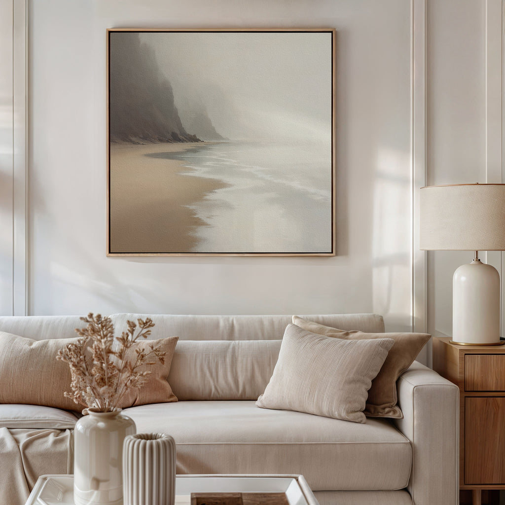 Whispers of the Tideline – beige and white coastal canvas wall art print by Aspire Prints