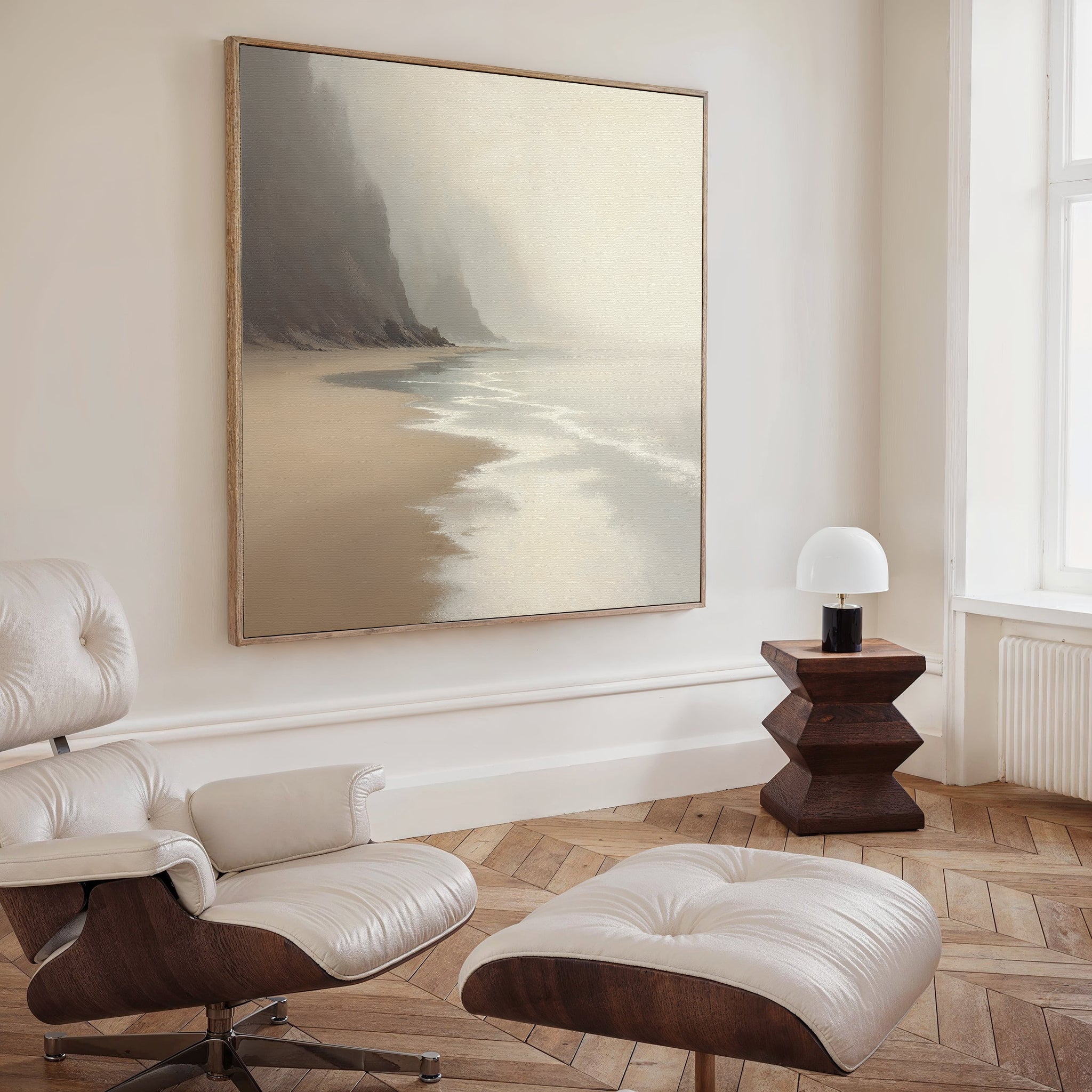 Whispers of the Tideline – beige and white coastal canvas wall art print by Aspire Prints