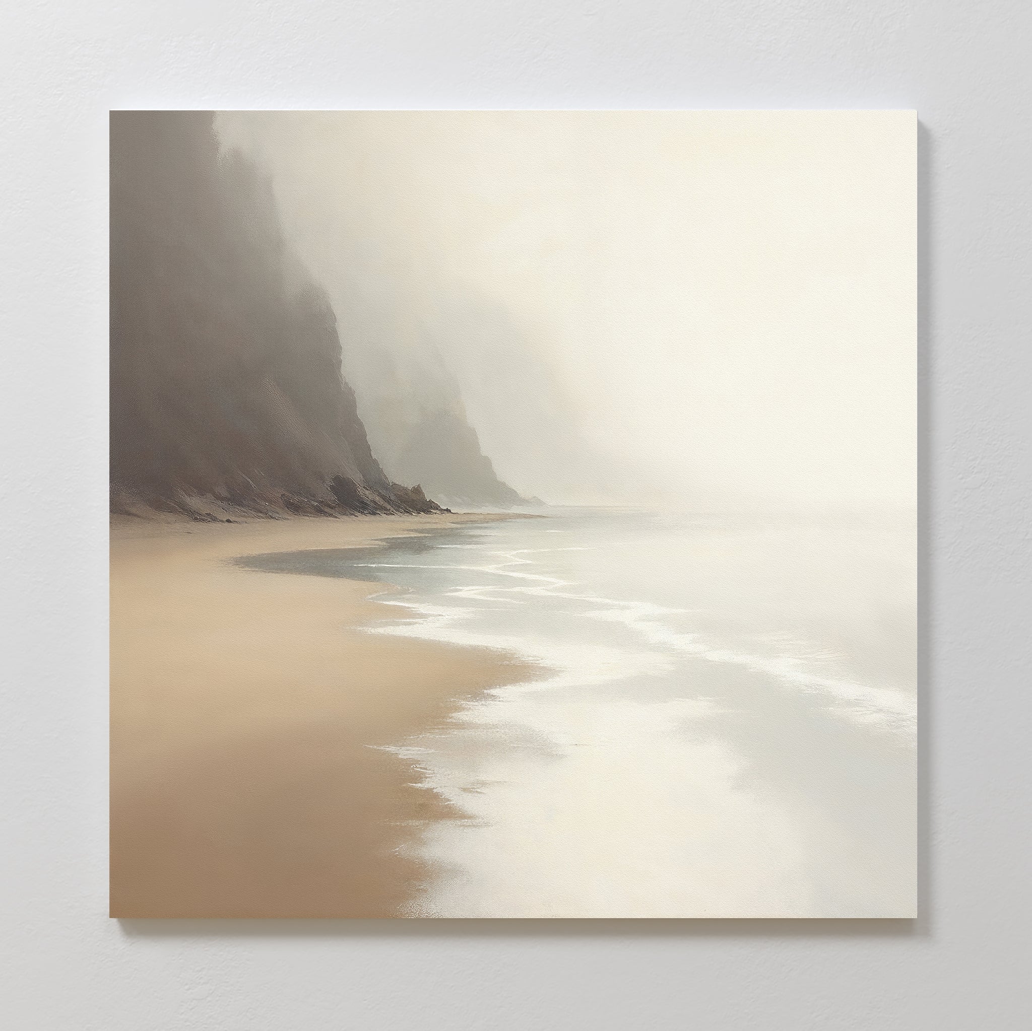 Whispers of the Tideline – beige and white coastal canvas wall art print by Aspire Prints
