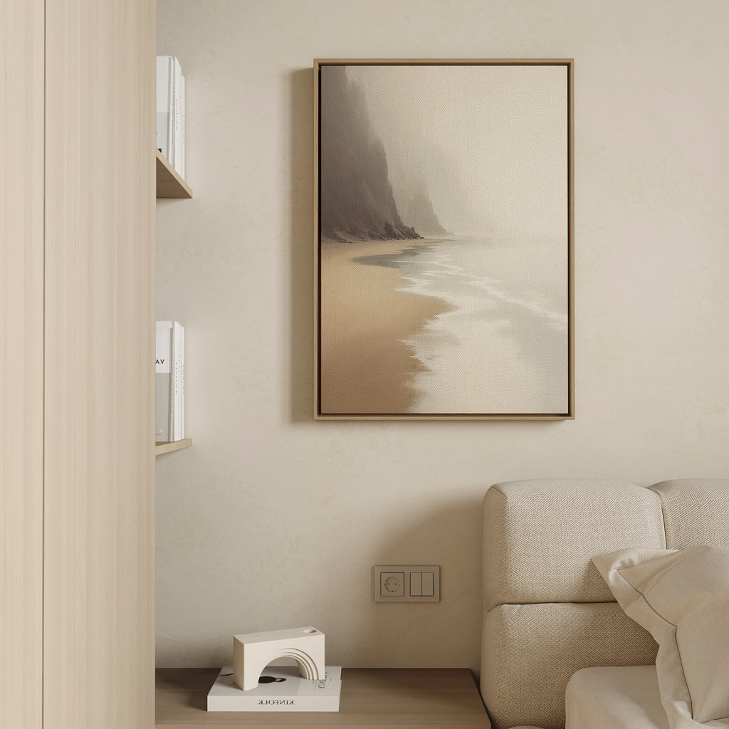 Whispers of the Shore – beige and white coastal canvas wall art print by Aspire Prints