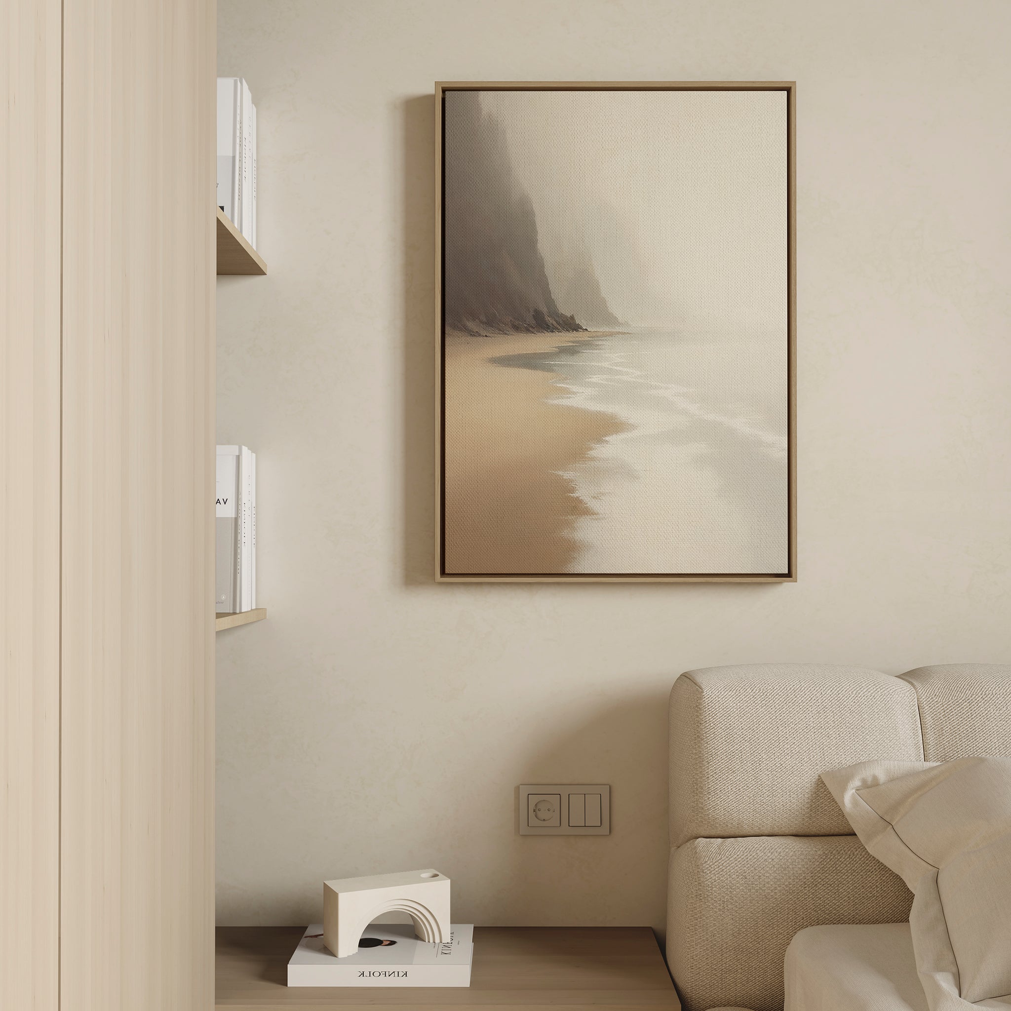 Whispers of the Shore – beige and white coastal canvas wall art print by Aspire Prints