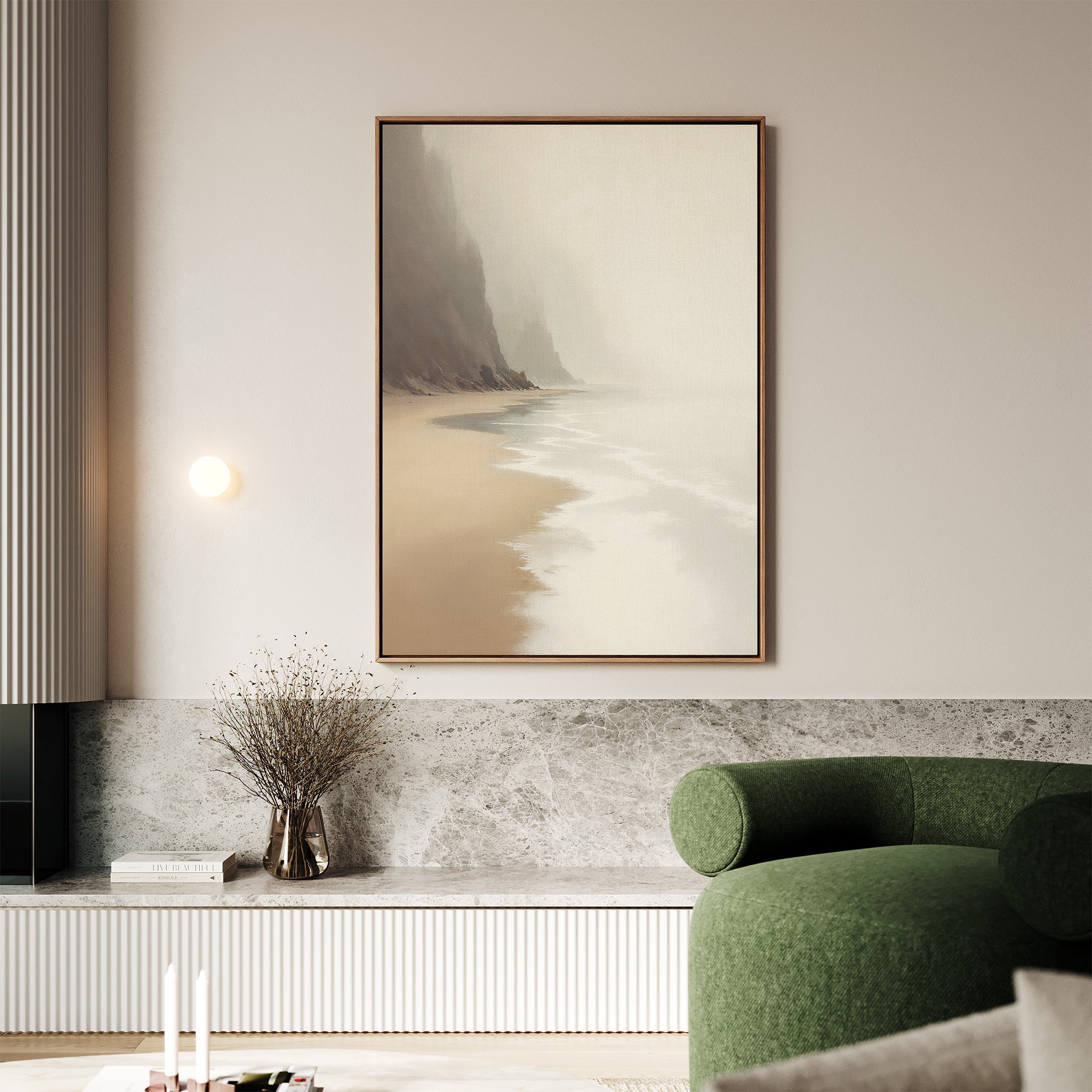 Whispers of the Shore – beige and white coastal canvas wall art print by Aspire Prints