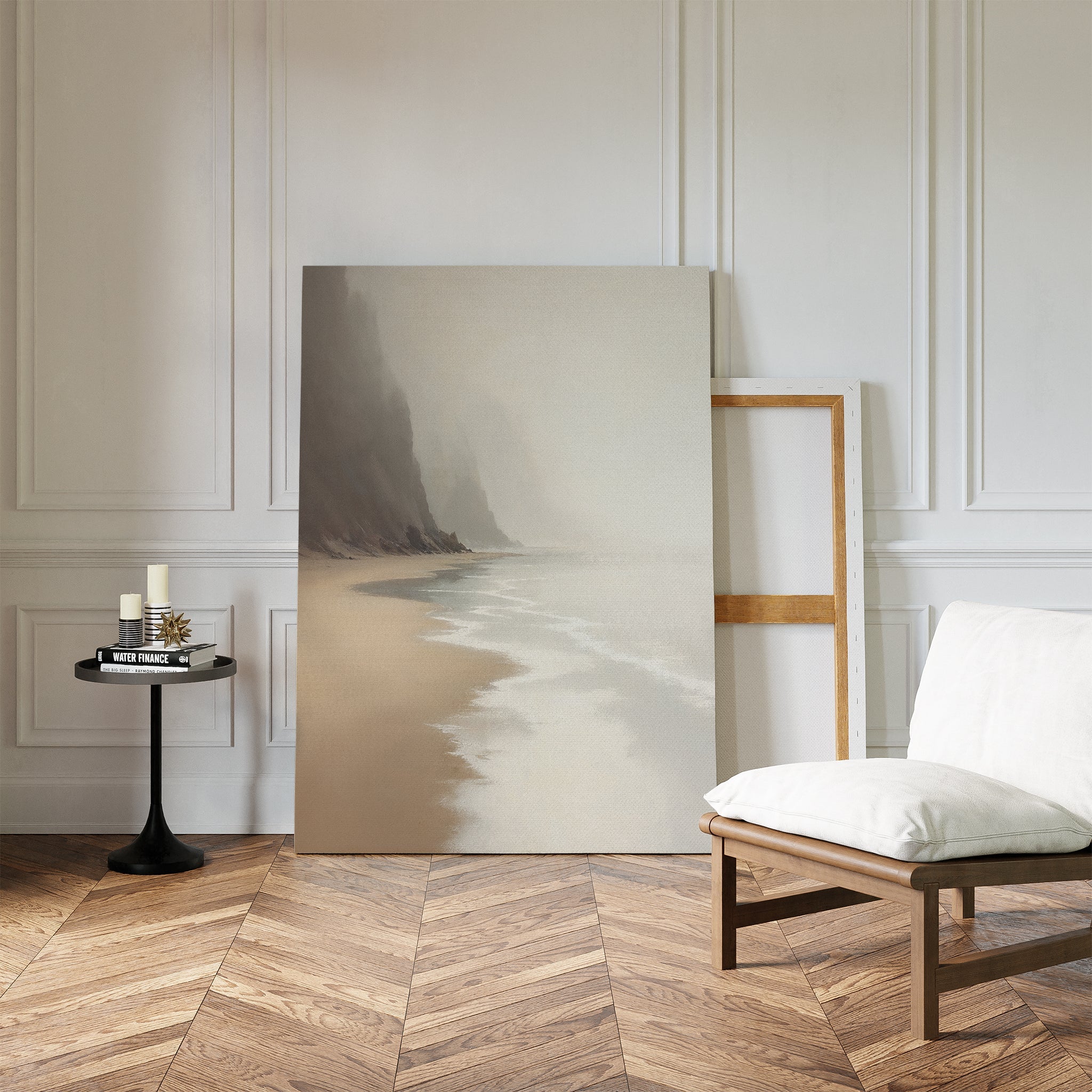 Whispers of the Shore – beige and white coastal canvas wall art print by Aspire Prints