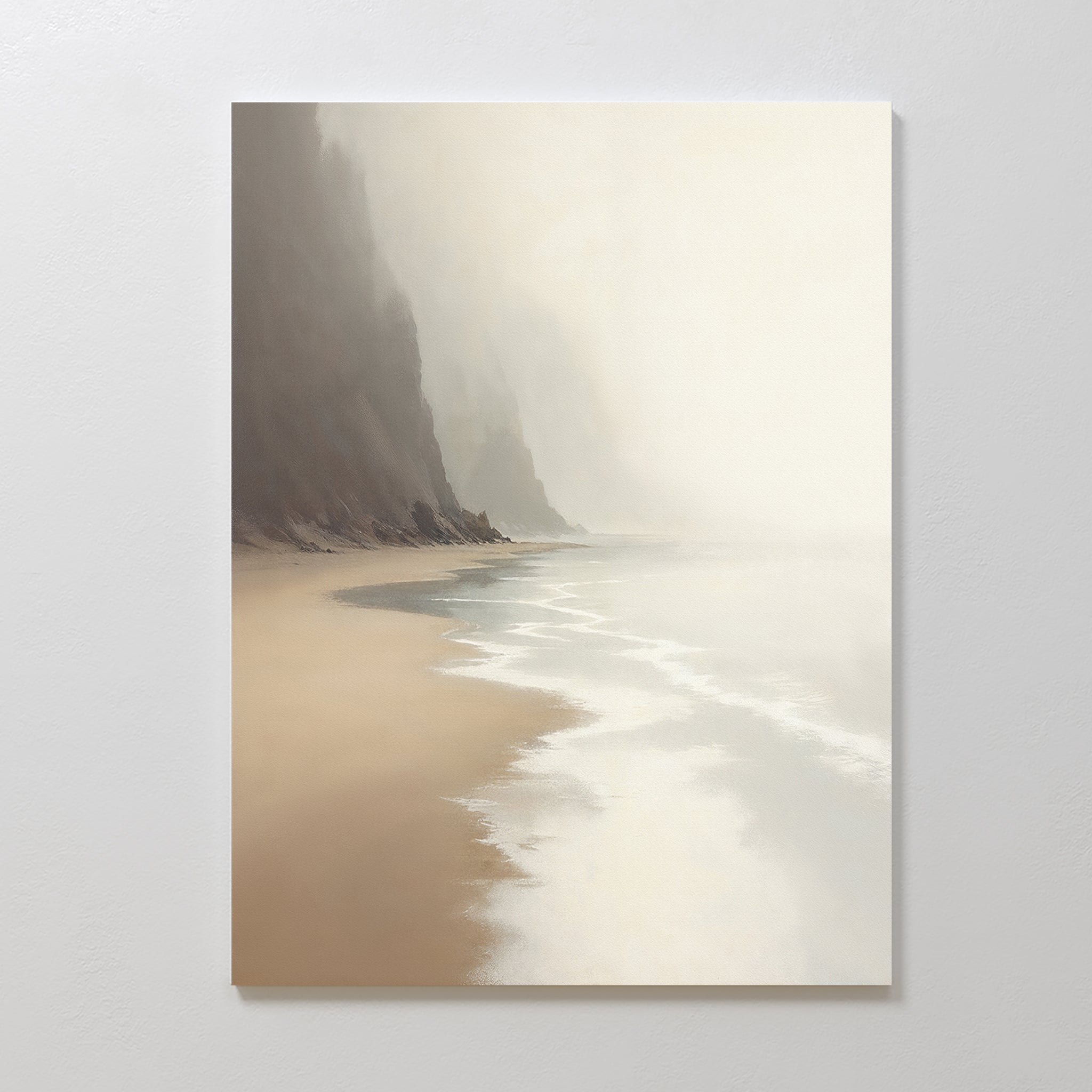 Whispers of the Shore – beige and white coastal canvas wall art print by Aspire Prints