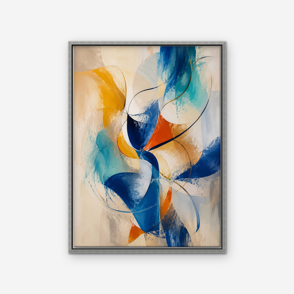 Cobalt and Saffron Swirl Canvas Art - Vertical – Silver Floating Frame on white background