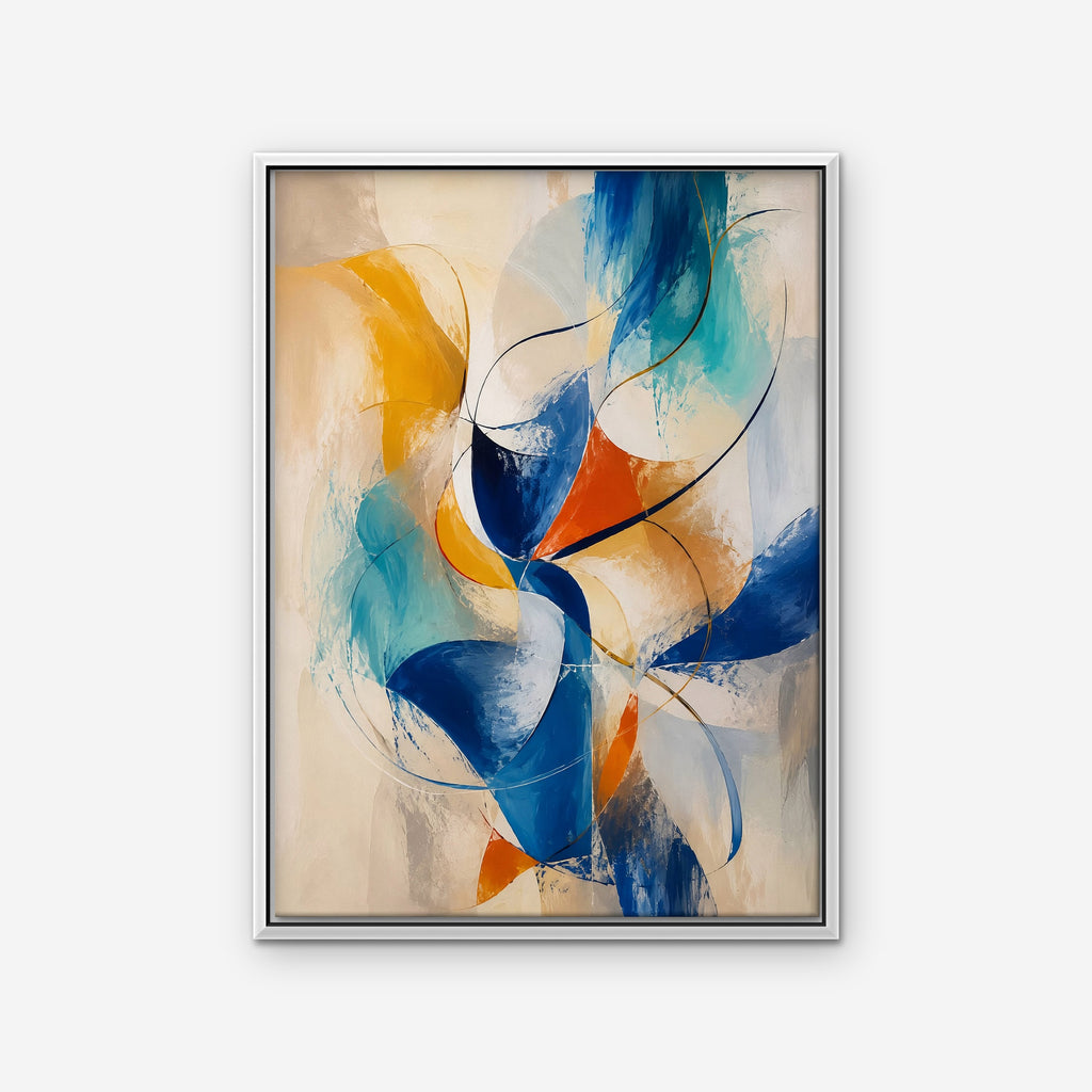 Cobalt and Saffron Swirl Canvas Art - Vertical – White Floating Frame on white background