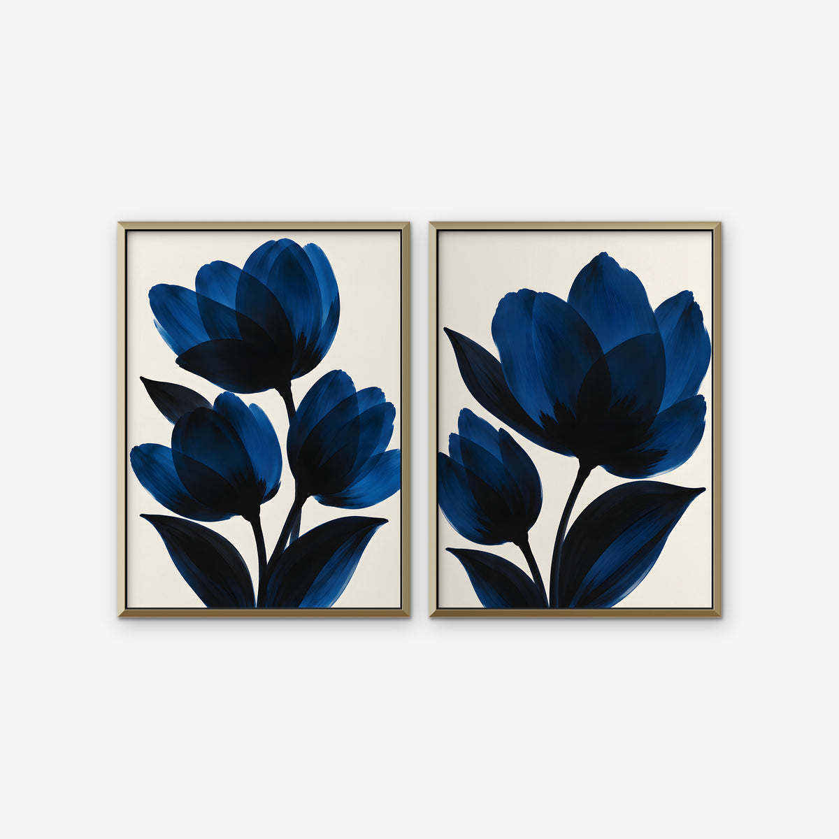 Cobalt Tulips Canvas Art - Set of 2 – Gold Floating Frame on white background