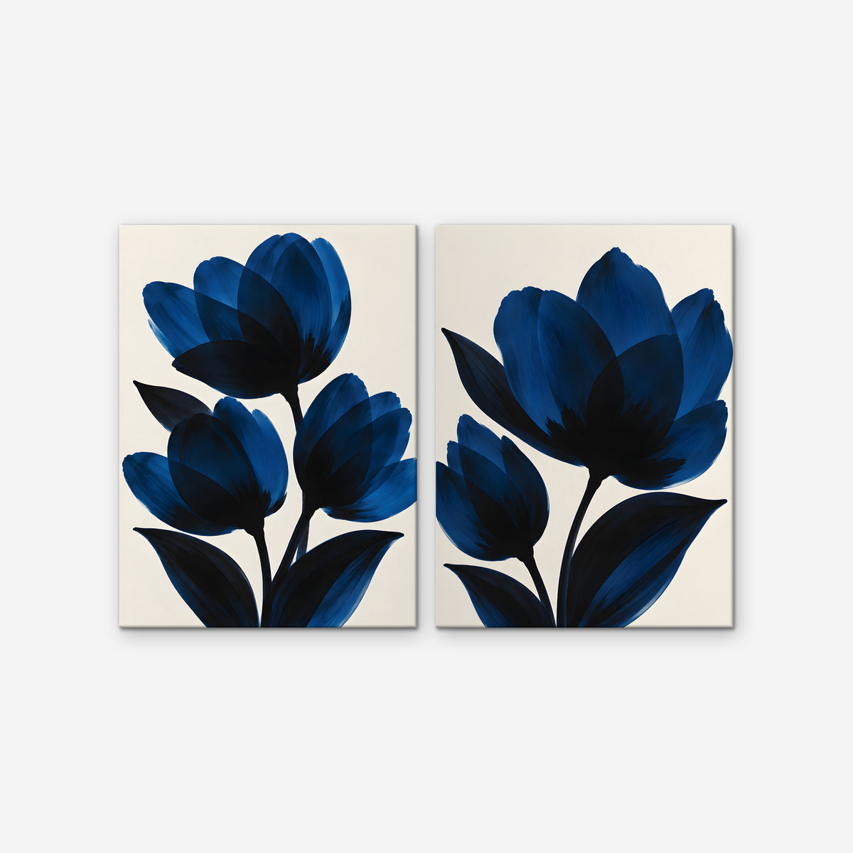 Cobalt Tulips Canvas Art - Set of 2 – Stretched Canvas Only on white background