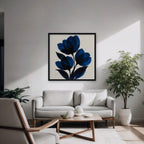 Cobalt Tulips Canvas Art - Square – Black Floating Frame in room setting