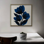 Cobalt Tulips Canvas Art - Square – Gold Floating Frame in room setting