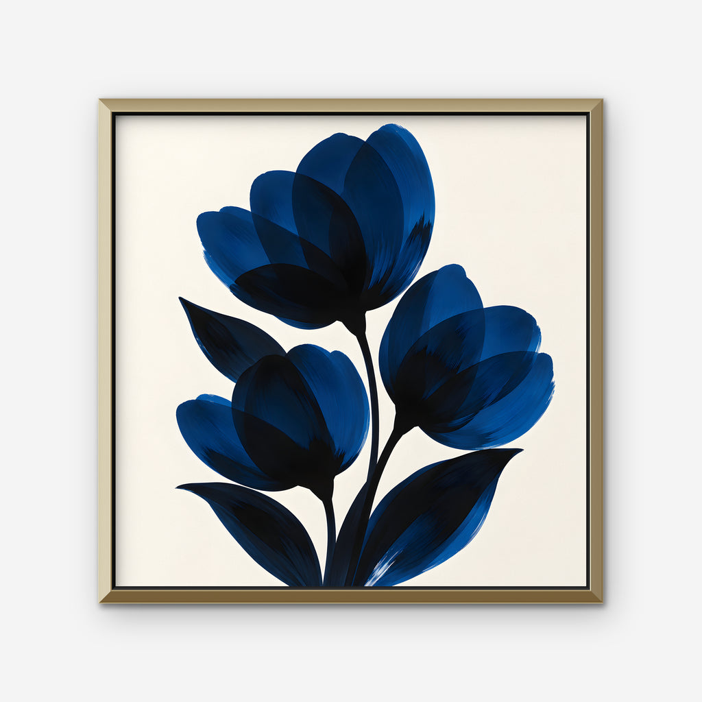 Cobalt Tulips Canvas Art - Square – Gold Floating Frame on white background