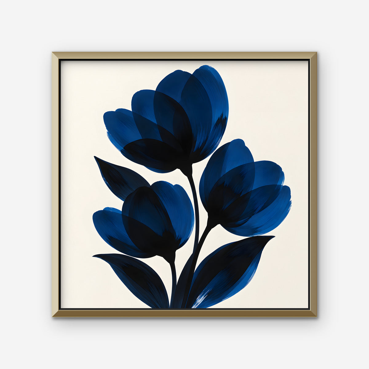 Cobalt Tulips Canvas Art - Square – Gold Floating Frame on white background