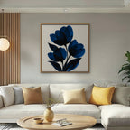 Cobalt Tulips Canvas Art - Square – Oak Floating Frame in room setting