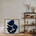 Cobalt Tulips Canvas Art - Square – Oak Floating Frame in room setting
