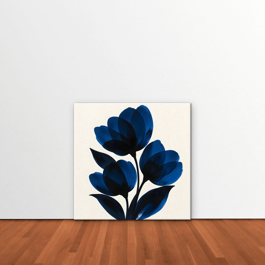 Cobalt Tulips Canvas Art - Square – Stretched Canvas Only in room setting