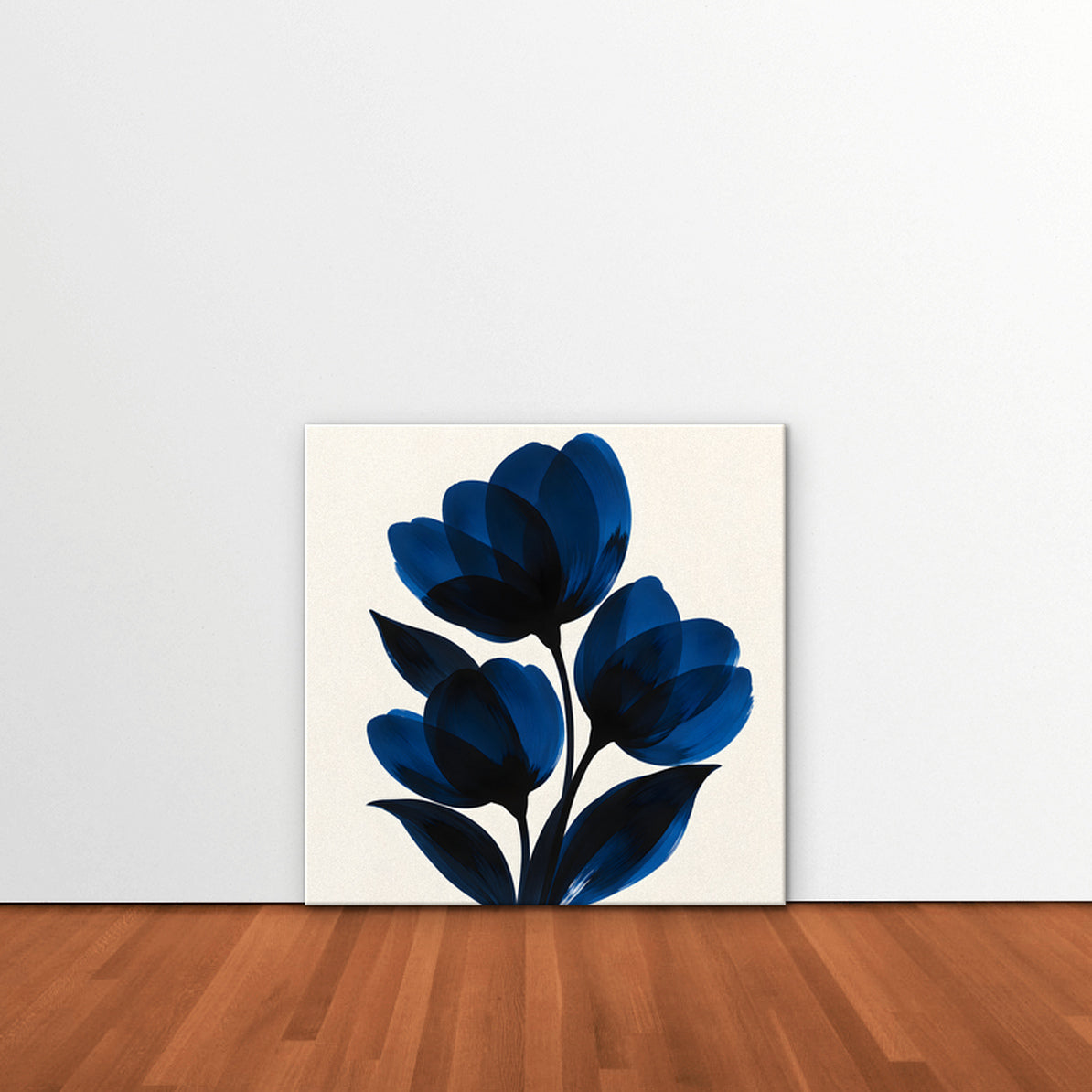 Cobalt Tulips Canvas Art - Square – Stretched Canvas Only in room setting
