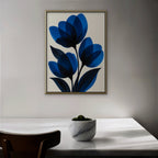 Cobalt Tulips Canvas Art - Vertical – Gold Floating Frame in room setting