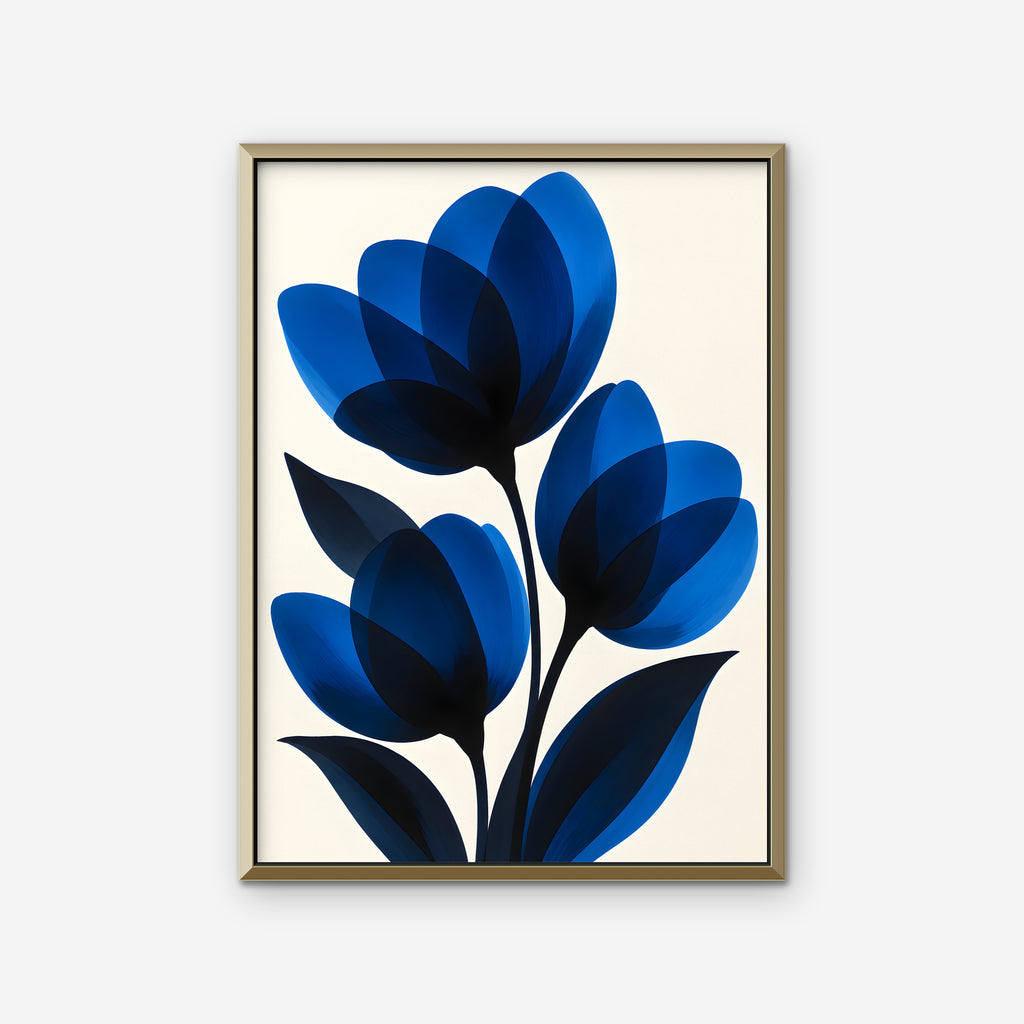 Cobalt Tulips Canvas Art - Vertical – Gold Floating Frame on white background