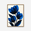 Cobalt Tulips Canvas Art - Vertical – Oak Floating Frame on white background