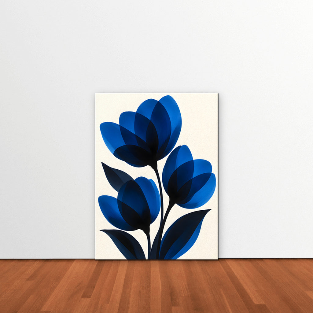 Cobalt Tulips Canvas Art - Vertical – Stretched Canvas Only in room setting