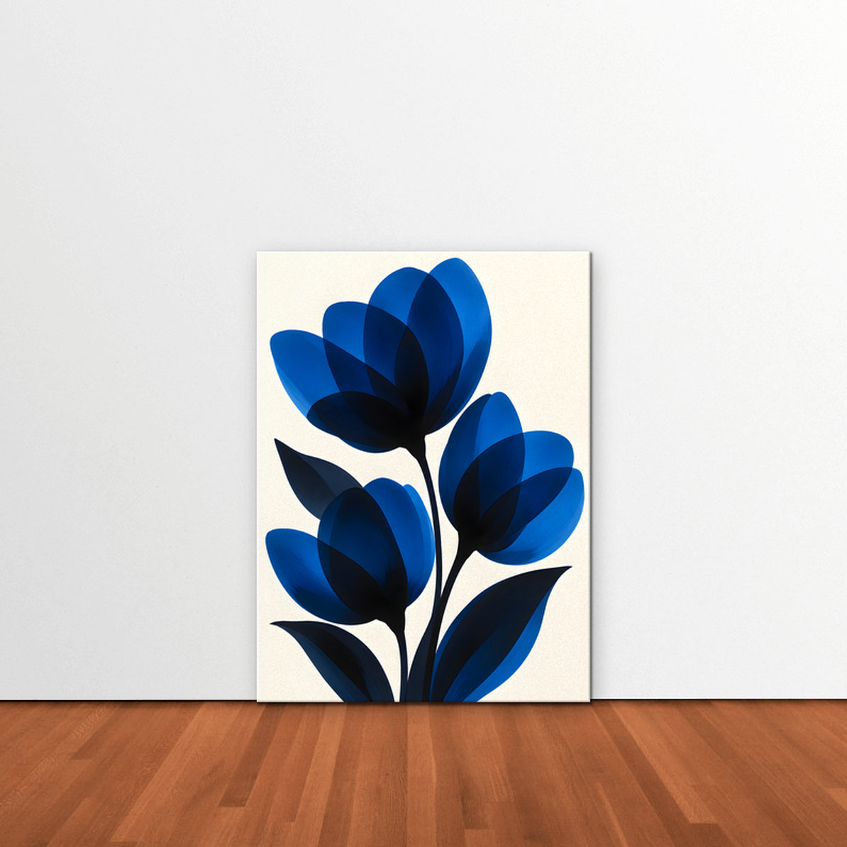 Cobalt Tulips Canvas Art - Vertical – Stretched Canvas Only in room setting