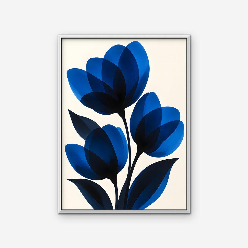 Cobalt Tulips Canvas Art - Vertical – White Floating Frame on white background