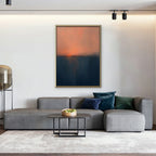 Coral Horizon Canvas Art - Vertical – Gold Floating Frame in room setting