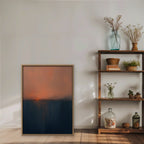 Coral Horizon Canvas Art - Vertical – Oak Floating Frame in room setting