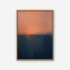Coral Horizon Canvas Art - Vertical – Oak Floating Frame on white background