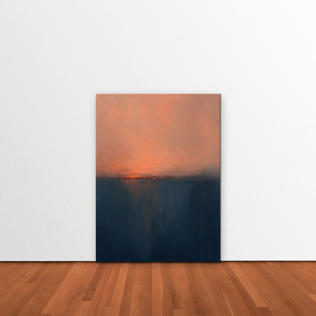 Coral Horizon Canvas Art - Vertical – Stretched Canvas Only in room setting