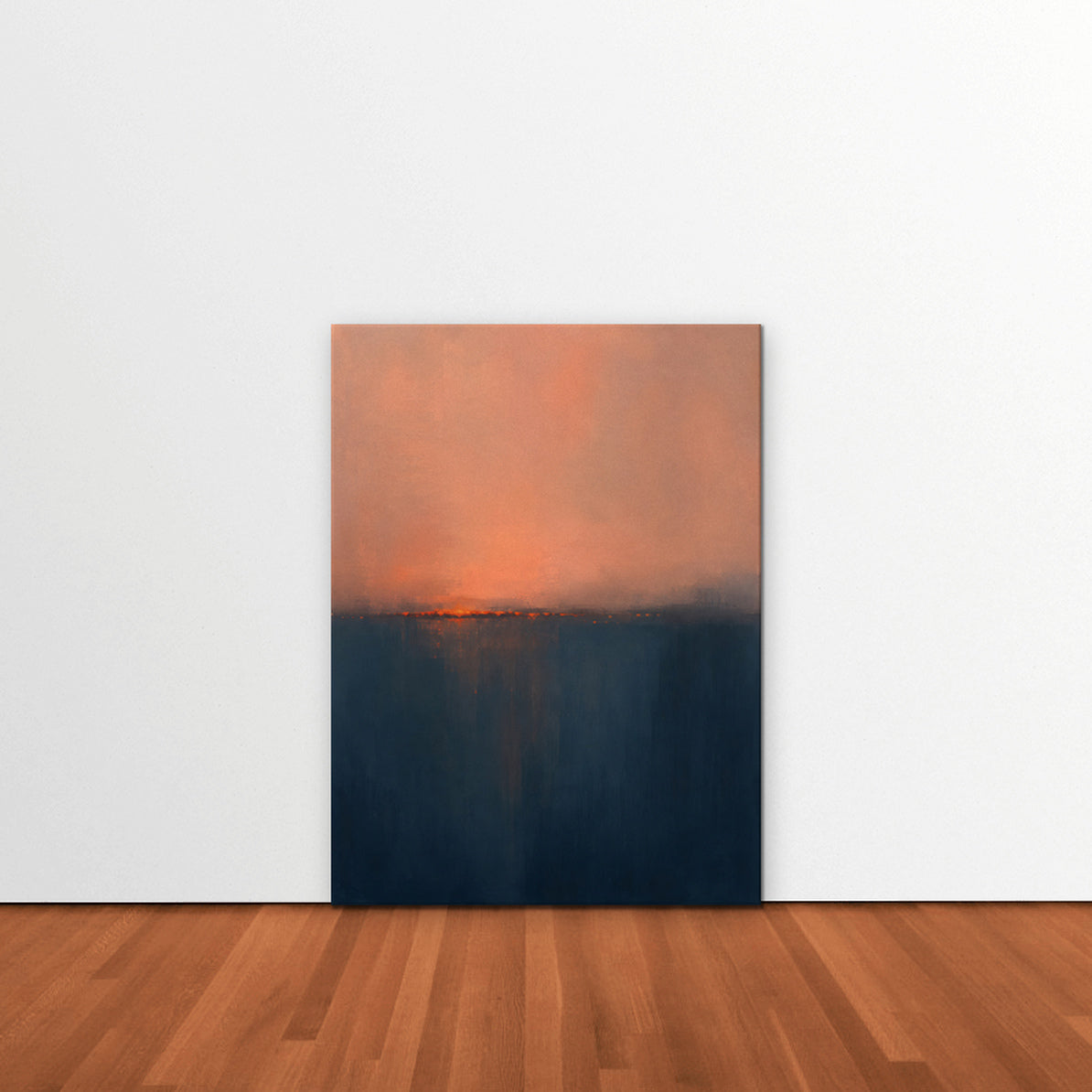 Coral Horizon Canvas Art - Vertical – Stretched Canvas Only in room setting