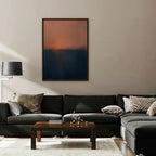 Coral Horizon Canvas Art - Vertical – Walnut Floating Frame in room setting