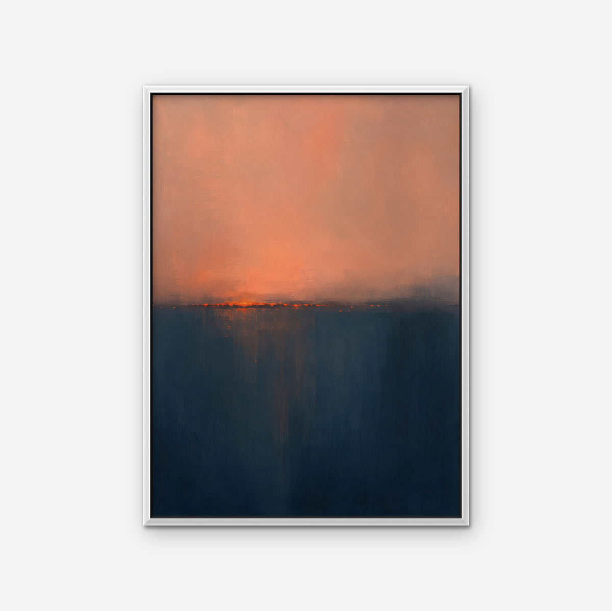 Coral Horizon Canvas Art - Vertical – White Floating Frame on white background
