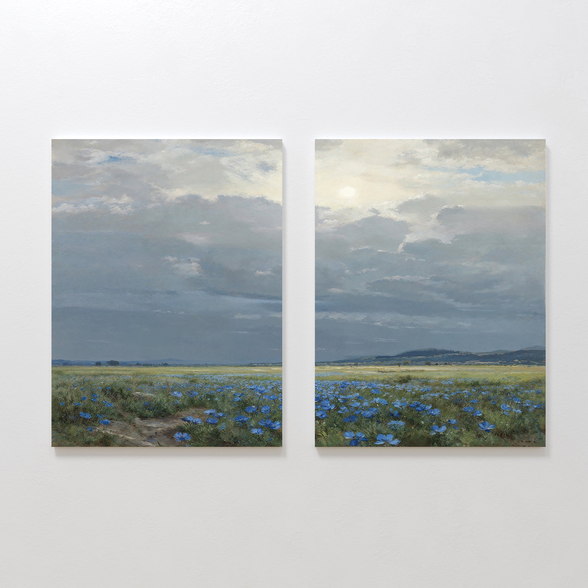 Where the Wildflowers Wander – Set of 2 Canvas Prints set of 2 – blue vintage canvas wall art by Aspire Prints
