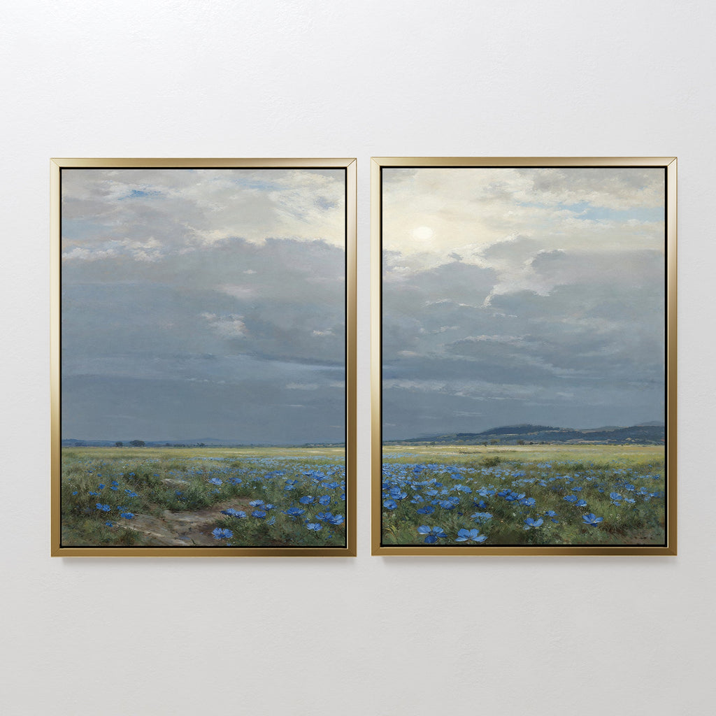 Where the Wildflowers Wander – Set of 2 Canvas Prints set of 2 – blue vintage canvas wall art by Aspire Prints