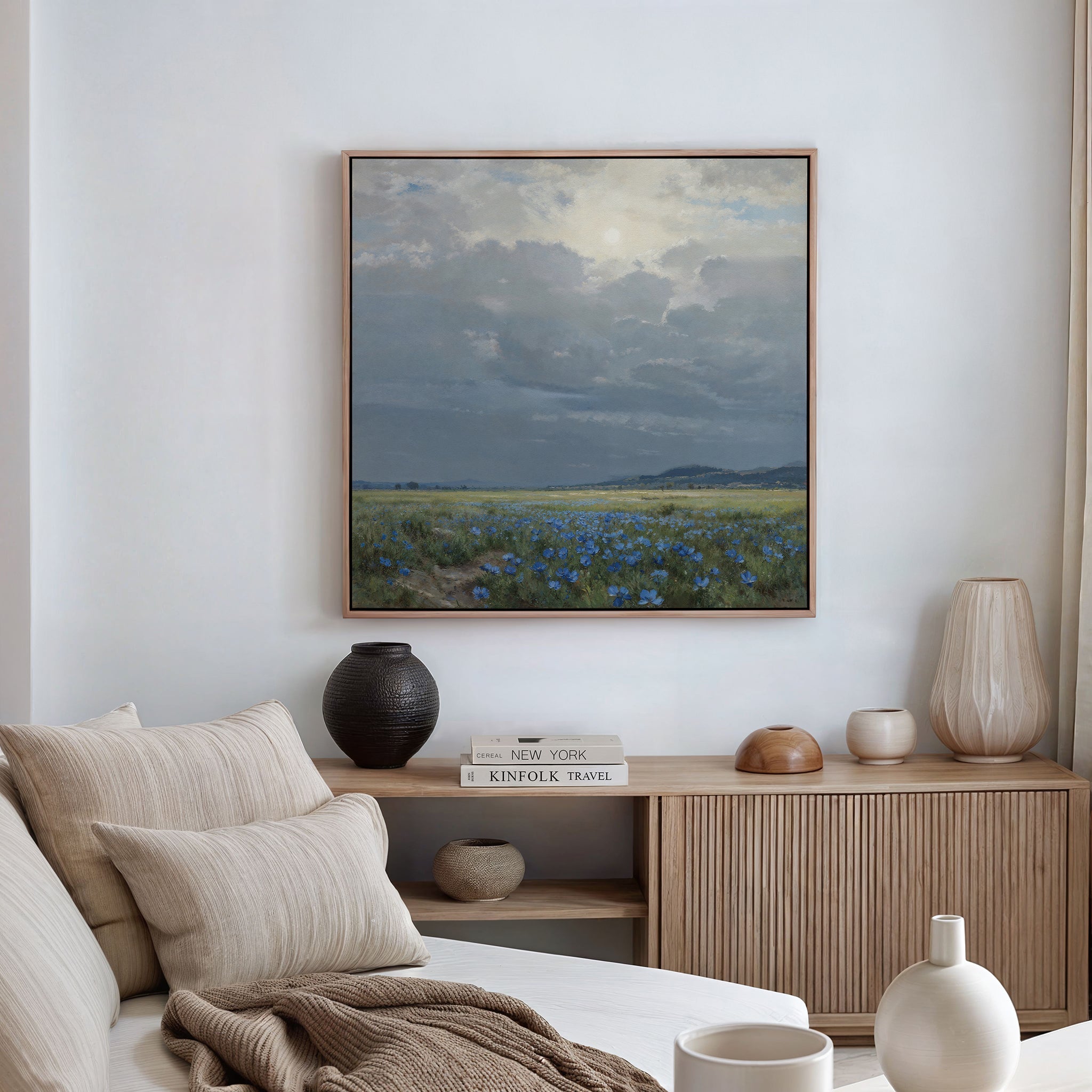Whispers in Cornflower Blue – blue vintage canvas wall art print by Aspire Prints