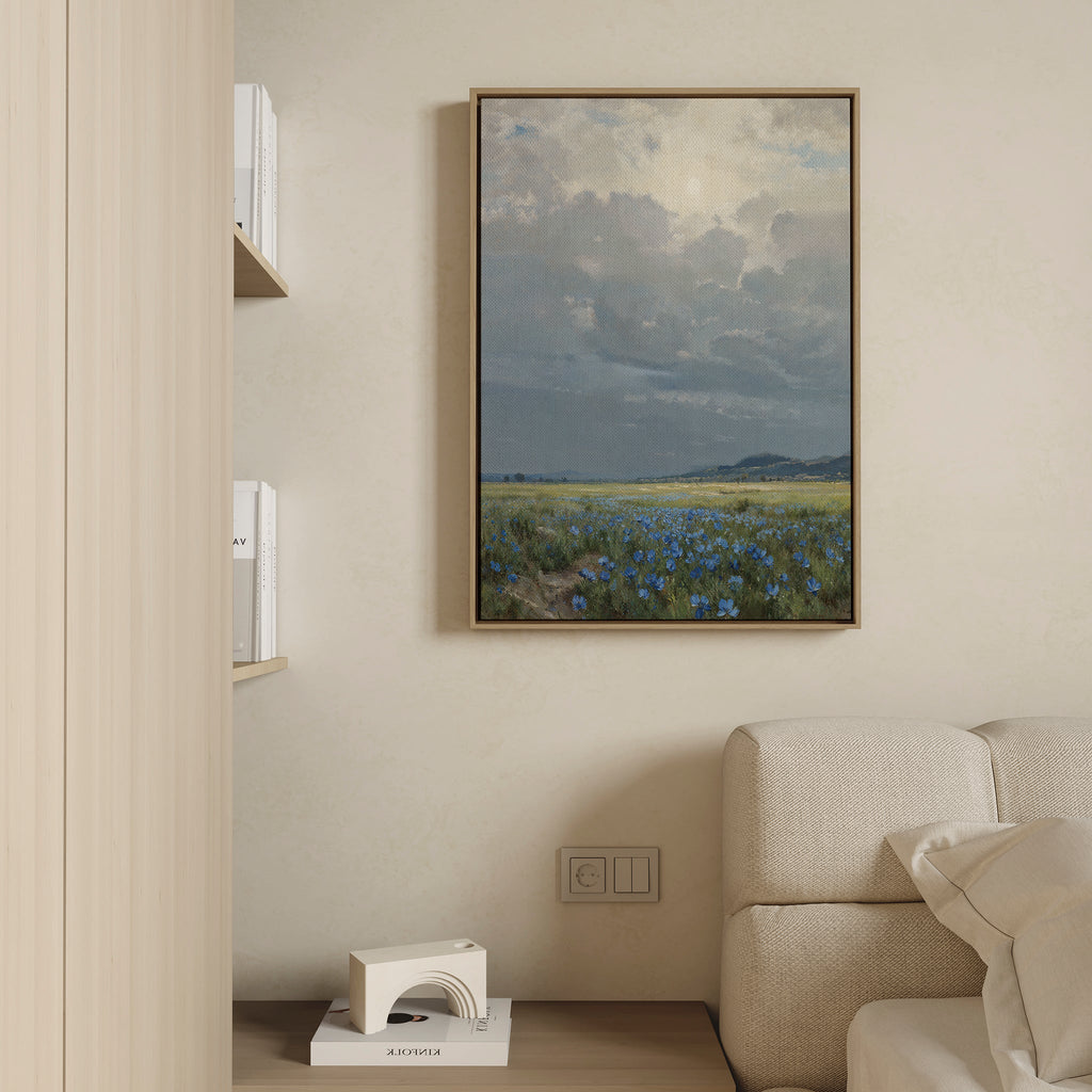 Whispers of the Cornflower Meadow Canvas Print – blue vintage canvas wall art print by Aspire Prints
