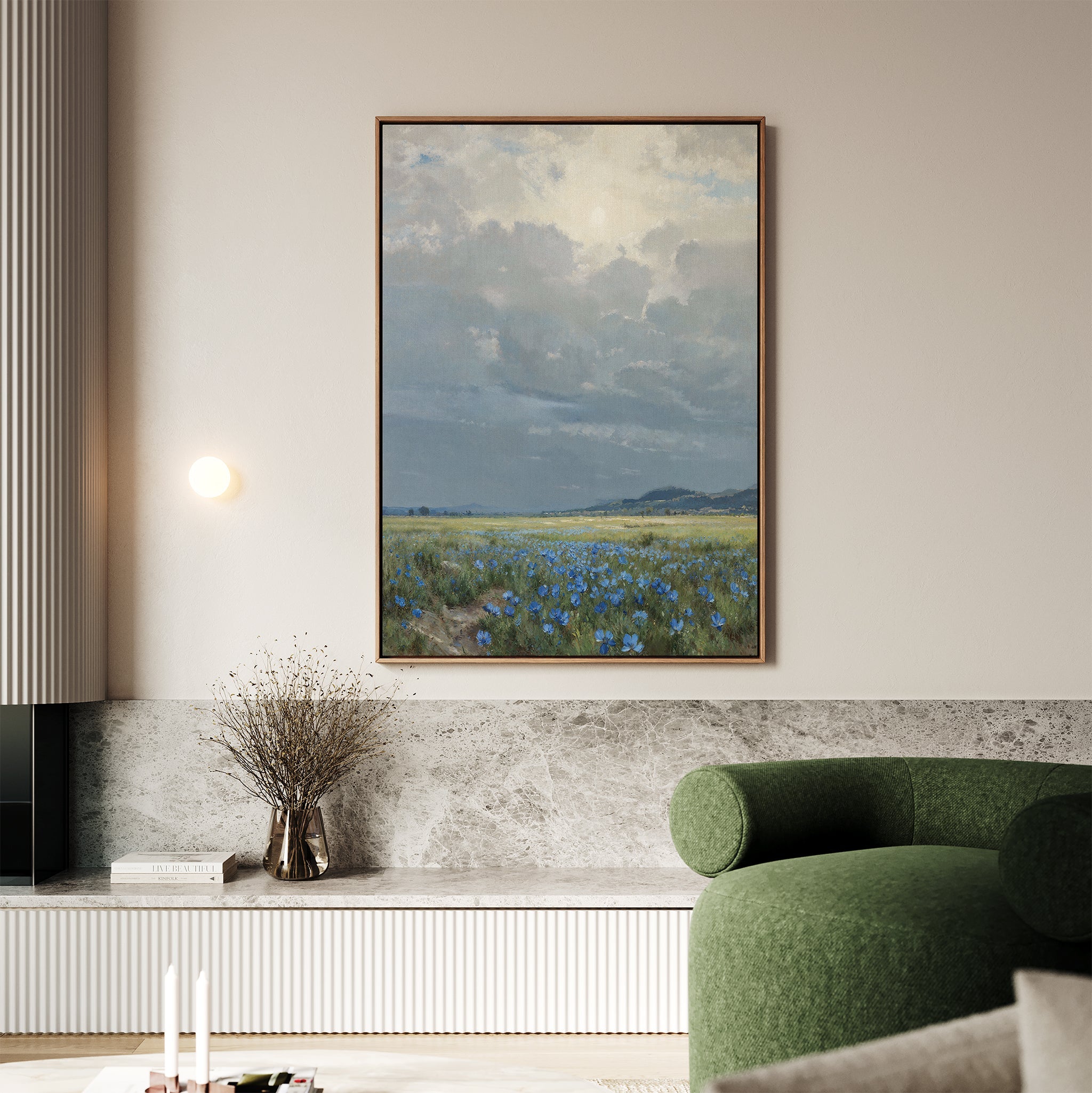 Whispers of the Cornflower Meadow Canvas Print – blue vintage canvas wall art print by Aspire Prints