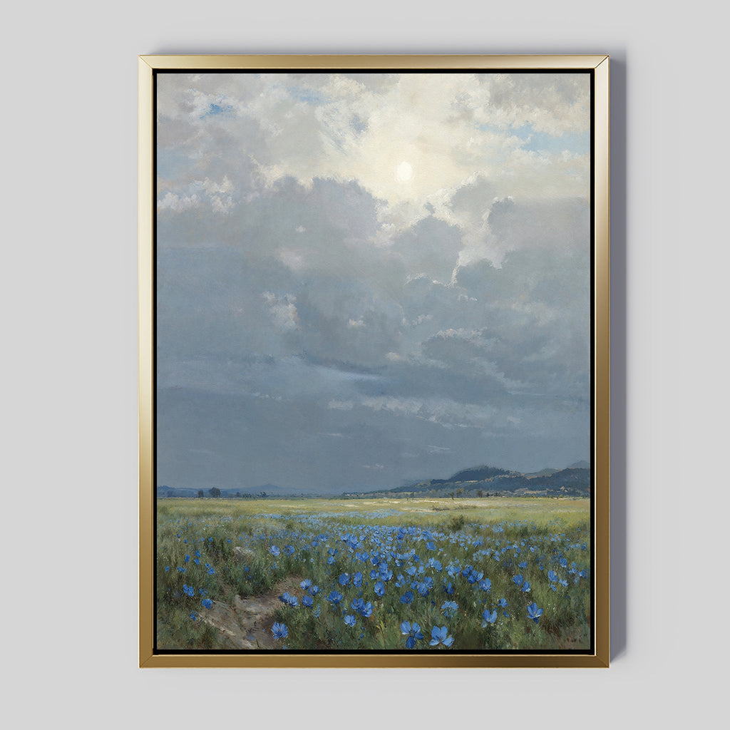 Whispers of the Cornflower Meadow Canvas Print – blue vintage canvas wall art print by Aspire Prints