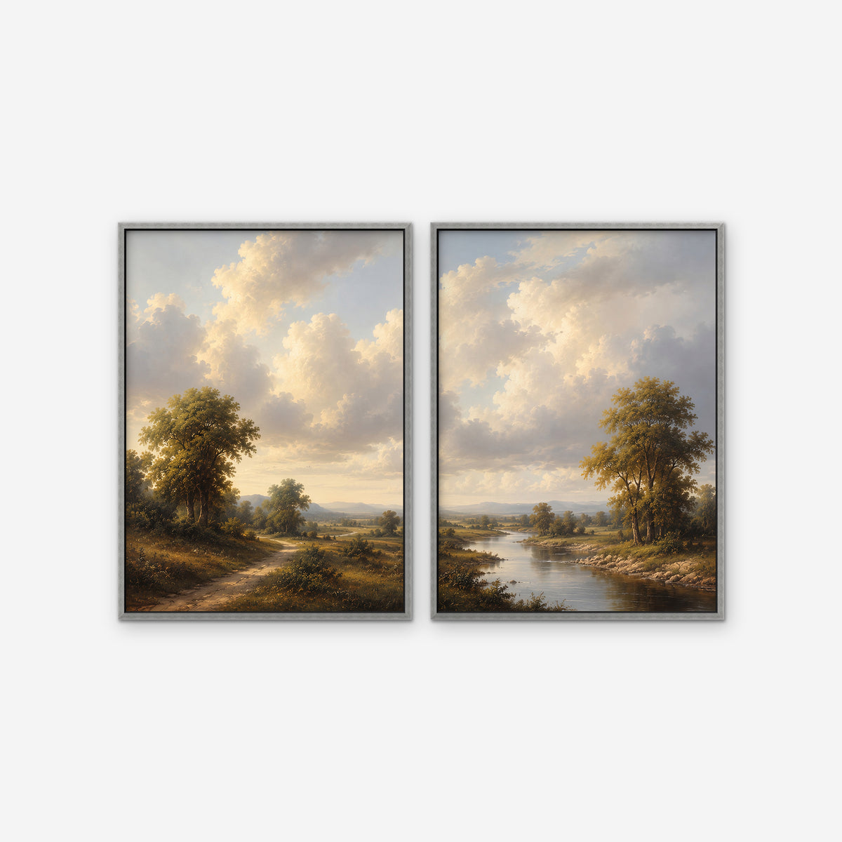Country River Path Canvas Art - Set of 2 – Silver Floating Frame on white background