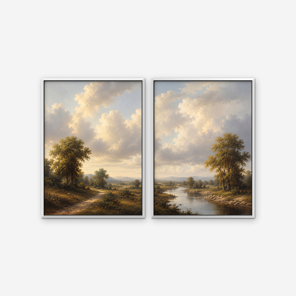 Country River Path Canvas Art - Set of 2 – White Floating Frame on white background